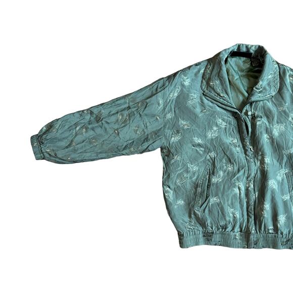 Mureli VINTAGE 100% Silk Green Gold Leaf design jacket & pant windsuit MEDIUM - Picture 9 of 13